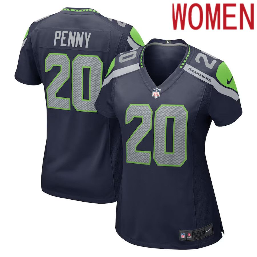 Women Seattle Seahawks #20 Rashaad Penny Nike College Navy Game NFL Jersey->women nfl jersey->Women Jersey